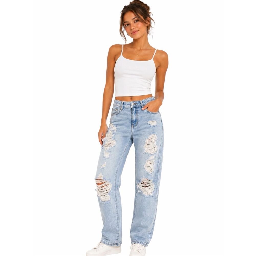 PACSUN Light Wash High Rise Distressed Mom Jeans Size 26